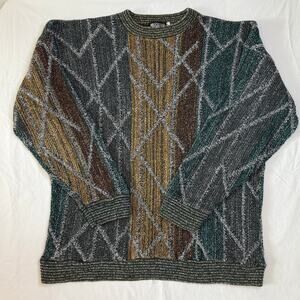 Megalos Chunky 3D Knit Coogi Inspired Sweater Size XL 90s Grandpa Pullover Cosby
